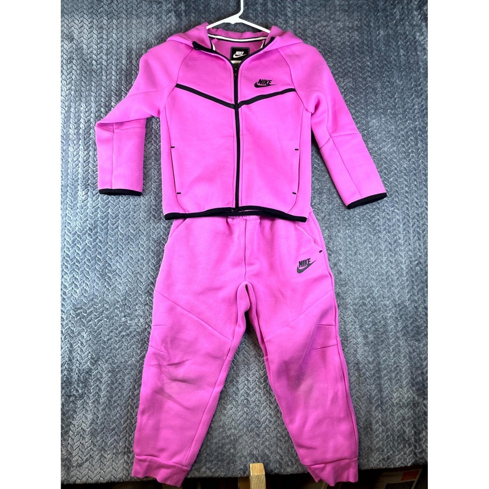 Nike Tech Fleece Tracksuit Girls 6-7 Pink Full Zip Hoodie Joggers M880-AFN 325